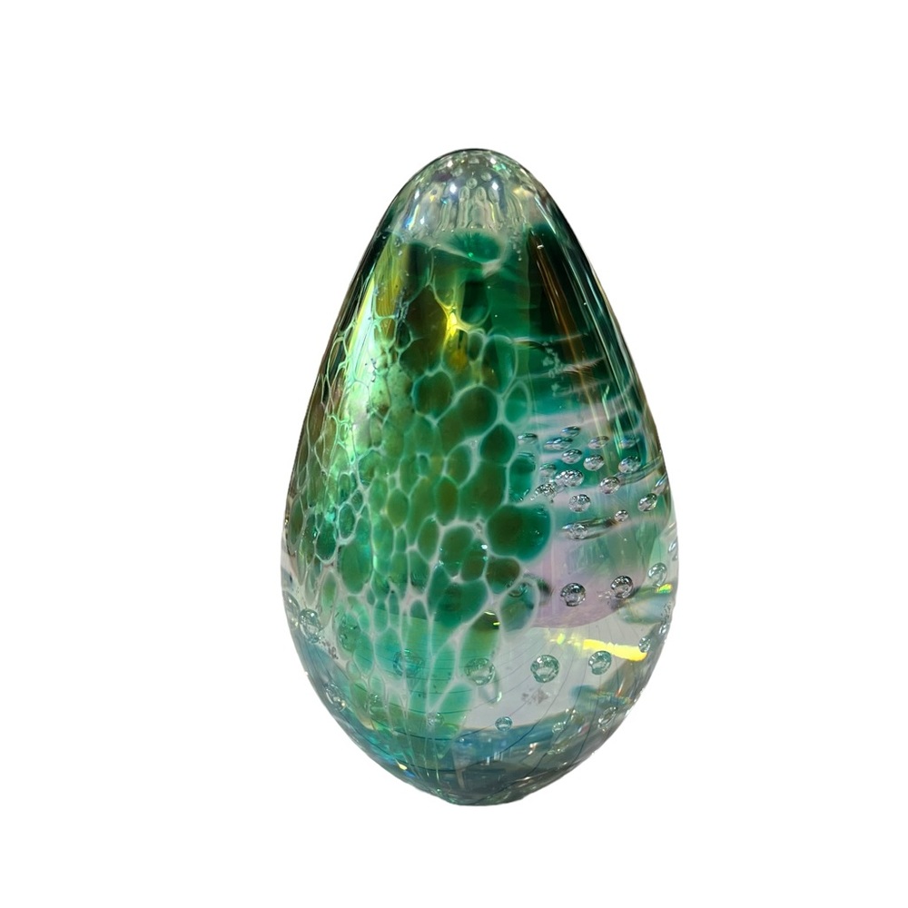 Vintage GES 94 Glass Eye Studio Signed Egg Shape Swirl Glass Art Paperweight